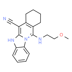 ChemSpider 2D Image | 6-Cyano-11-[(2-methoxyethyl)amino]-7,8,9,10-tetrahydro-5H-[3,1]benzimidazo[1,2-b]isoquinolin-12-ium | C19H21N4O