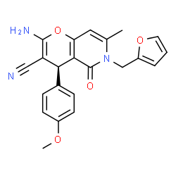 ChemSpider 2D Image | (4S)-2-Amino-6-(2-furylmethyl)-4-(4-methoxyphenyl)-7-methyl-5-oxo-5,6-dihydro-4H-pyrano[3,2-c]pyridine-3-carbonitrile | C22H19N3O4