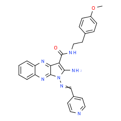 ChemSpider 2D Image | 2-Amino-N-[2-(4-methoxyphenyl)ethyl]-1-[(4-pyridinylmethylene)amino]-1H-pyrrolo[2,3-b]quinoxaline-3-carboxamide | C26H23N7O2