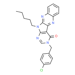 ChemSpider 2D Image | 3-(4-Chlorobenzyl)-11-pentyl-3,11-dihydro-4H-pyrimido[5',4':4,5]pyrrolo[2,3-b]quinoxalin-4-one | C24H22ClN5O