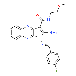 ChemSpider 2D Image | 2-Amino-1-[(4-fluorobenzylidene)amino]-N-(2-methoxyethyl)-1H-pyrrolo[2,3-b]quinoxaline-3-carboxamide | C21H19FN6O2