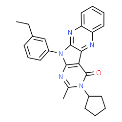 ChemSpider 2D Image | 3-Cyclopentyl-11-(3-ethylphenyl)-2-methyl-3,11-dihydro-4H-pyrimido[5',4':4,5]pyrrolo[2,3-b]quinoxalin-4-one | C26H25N5O