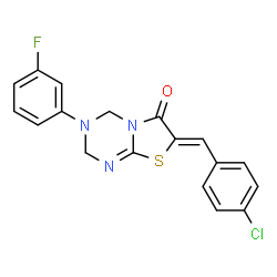 ChemSpider 2D Image | (7Z)-7-(4-Chlorobenzylidene)-3-(3-fluorophenyl)-3,4-dihydro-2H-[1,3]thiazolo[3,2-a][1,3,5]triazin-6(7H)-one | C18H13ClFN3OS