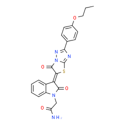 ChemSpider 2D Image | 2-{(3Z)-2-Oxo-3-[6-oxo-2-(4-propoxyphenyl)[1,3]thiazolo[3,2-b][1,2,4]triazol-5(6H)-ylidene]-2,3-dihydro-1H-indol-1-yl}acetamide | C23H19N5O4S