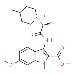 ChemSpider 2D Image | 1-[(2R)-1-{[6-Methoxy-2-(methoxycarbonyl)-1H-indol-3-yl]amino}-1-oxo-2-propanyl]-4-methylpiperidinium | C20H28N3O4