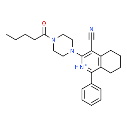 ChemSpider 2D Image | 4-Cyano-3-(4-pentanoyl-1-piperazinyl)-1-phenyl-5,6,7,8-tetrahydroisoquinolinium | C25H31N4O