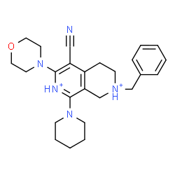 ChemSpider 2D Image | 2-Benzyl-5-cyano-6-(4-morpholinyl)-8-(1-piperidinyl)-1,2,3,4-tetrahydro-2,7-naphthyridinediium | C25H33N5O