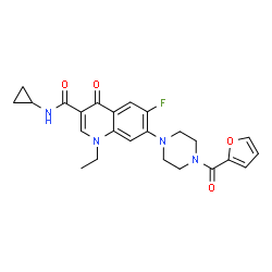 ChemSpider 2D Image | N-Cyclopropyl-1-ethyl-6-fluoro-7-[4-(2-furoyl)-1-piperazinyl]-4-oxo-1,4-dihydro-3-quinolinecarboxamide | C24H25FN4O4