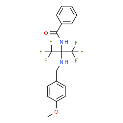 ChemSpider 2D Image | N-{1,1,1,3,3,3-Hexafluoro-2-[(4-methoxybenzyl)amino]-2-propanyl}benzamide | C18H16F6N2O2