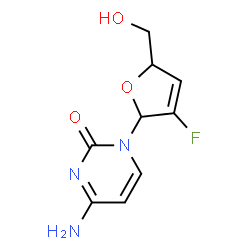 ChemSpider 2D Image | 4-Amino-1-[3-fluoro-5-(hydroxymethyl)-2,5-dihydro-2-furanyl]-2(1H)-pyrimidinone | C9H10FN3O3