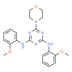 ChemSpider 2D Image | N,N'-Bis(2-methoxyphenyl)-6-(4-morpholinyl)-1,3,5-triazine-2,4-diamine | C21H24N6O3