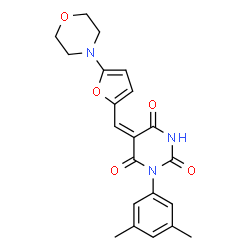 ChemSpider 2D Image | (5E)-1-(3,5-Dimethylphenyl)-5-{[5-(4-morpholinyl)-2-furyl]methylene}-2,4,6(1H,3H,5H)-pyrimidinetrione | C21H21N3O5