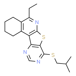 ChemSpider 2D Image | 5-Ethyl-8-(isobutylsulfanyl)-1,2,3,4-tetrahydropyrimido[4',5':4,5]thieno[2,3-c]isoquinoline | C19H23N3S2