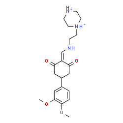ChemSpider 2D Image | 1-[2-({[4-(3,4-Dimethoxyphenyl)-2,6-dioxocyclohexylidene]methyl}amino)ethyl]piperazinediium | C21H31N3O4