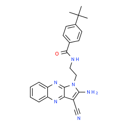 ChemSpider 2D Image | N-[2-(2-amino-3-cyano-1H-pyrrolo[2,3-b]quinoxalin-1-yl)ethyl]-4-tert-butylbenzamide | C24H24N6O