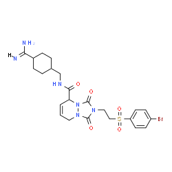ChemSpider 2D Image | 2-{2-[(4-Bromophenyl)sulfonyl]ethyl}-N-[(4-carbamimidoylcyclohexyl)methyl]-1,3-dioxo-2,3,5,8-tetrahydro-1H-[1,2,4]triazolo[1,2-a]pyridazine-5-carboxamide | C23H29BrN6O5S