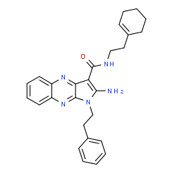 ChemSpider 2D Image | 2-Amino-N-[2-(1-cyclohexen-1-yl)ethyl]-1-(2-phenylethyl)-1H-pyrrolo[2,3-b]quinoxaline-3-carboxamide | C27H29N5O