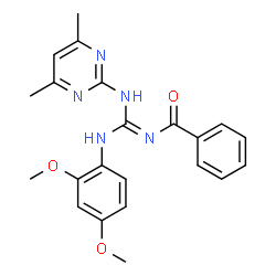 ChemSpider 2D Image | N-{(Z)-[(2,4-Dimethoxyphenyl)amino][(4,6-dimethyl-2-pyrimidinyl)amino]methylene}benzamide | C22H23N5O3