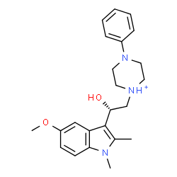 ChemSpider 2D Image | 1-[(2S)-2-Hydroxy-2-(5-methoxy-1,2-dimethyl-1H-indol-3-yl)ethyl]-4-phenylpiperazin-1-ium | C23H30N3O2