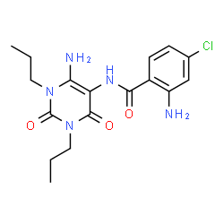 ChemSpider 2D Image | 2-Amino-N-(6-amino-2,4-dioxo-1,3-dipropyl-1,2,3,4-tetrahydro-5-pyrimidinyl)-4-chlorobenzamide | C17H22ClN5O3