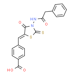 ChemSpider 2D Image | 4-[(Z)-{4-Oxo-3-[(phenylacetyl)amino]-2-thioxo-1,3-thiazolidin-5-ylidene}methyl]benzoic acid | C19H14N2O4S2