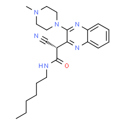 ChemSpider 2D Image | (2S)-2-Cyano-N-hexyl-2-[3-(4-methyl-1-piperazinyl)-2-quinoxalinyl]acetamide | C22H30N6O
