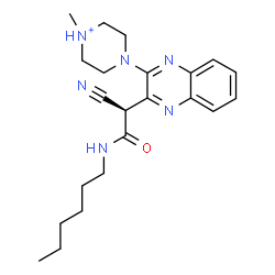 ChemSpider 2D Image | 4-{3-[(1R)-1-Cyano-2-(hexylamino)-2-oxoethyl]-2-quinoxalinyl}-1-methylpiperazin-1-ium | C22H31N6O