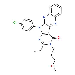 ChemSpider 2D Image | 11-(4-Chlorophenyl)-2-ethyl-3-(3-methoxypropyl)-3,11-dihydro-4H-pyrimido[5',4':4,5]pyrrolo[2,3-b]quinoxalin-4-one | C24H22ClN5O2