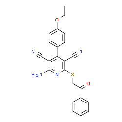 ChemSpider 2D Image | 2-Amino-4-(4-ethoxyphenyl)-6-[(2-oxo-2-phenylethyl)sulfanyl]-3,5-pyridinedicarbonitrile | C23H18N4O2S