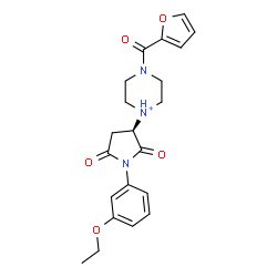 ChemSpider 2D Image | 1-[(3R)-1-(3-Ethoxyphenyl)-2,5-dioxo-3-pyrrolidinyl]-4-(2-furoyl)piperazin-1-ium | C21H24N3O5