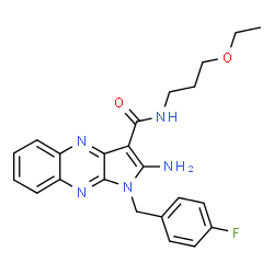 ChemSpider 2D Image | 2-Amino-N-(3-ethoxypropyl)-1-(4-fluorobenzyl)-1H-pyrrolo[2,3-b]quinoxaline-3-carboxamide | C23H24FN5O2
