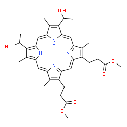 ChemSpider 2D Image | Dimethyl 3,3'-[7,12-bis(1-hydroxyethyl)-3,8,13,17-tetramethyl-2,18-porphyrindiyl]dipropanoate | C36H42N4O6
