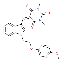 ChemSpider 2D Image | 5-({1-[2-(4-Methoxyphenoxy)ethyl]-1H-indol-3-yl}methylene)-1,3-dimethyl-2,4,6(1H,3H,5H)-pyrimidinetrione | C24H23N3O5