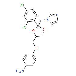 ChemSpider 2D Image | 4-{[2-(2,4-Dichlorophenyl)-2-(1H-imidazol-1-ylmethyl)-1,3-dioxolan-4-yl]methoxy}aniline | C20H19Cl2N3O3
