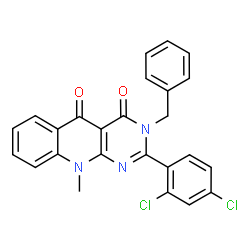 ChemSpider 2D Image | 3-Benzyl-2-(2,4-dichlorophenyl)-10-methylpyrimido[4,5-b]quinoline-4,5(3H,10H)-dione | C25H17Cl2N3O2