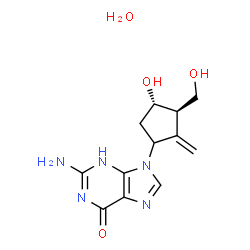 ChemSpider 2D Image | 2-Amino-9-[(3R,4S)-4-hydroxy-3-(hydroxymethyl)-2-methylenecyclopentyl]-3,9-dihydro-6H-purin-6-one hydrate (1:1) | C12H17N5O4