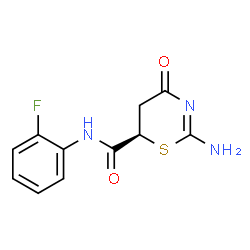 ChemSpider 2D Image | (6R)-2-Amino-N-(2-fluorophenyl)-4-oxo-5,6-dihydro-4H-1,3-thiazine-6-carboxamide | C11H10FN3O2S