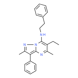 ChemSpider 2D Image | 6-Ethyl-2,5-dimethyl-3-phenyl-N-(2-phenylethyl)pyrazolo[1,5-a]pyrimidin-7-amine | C24H26N4