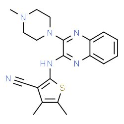 ChemSpider 2D Image | 4,5-Dimethyl-2-{[3-(4-methyl-1-piperazinyl)-2-quinoxalinyl]amino}-3-thiophenecarbonitrile | C20H22N6S