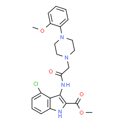 ChemSpider 2D Image | Methyl 4-chloro-3-({[4-(2-methoxyphenyl)-1-piperazinyl]acetyl}amino)-1H-indole-2-carboxylate | C23H25ClN4O4
