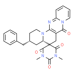 ChemSpider 2D Image | (3R,4aS)-3-Benzyl-1',3'-dimethyl-2,3,4,4a-tetrahydro-1H,2'H,6H,7H-spiro[pyrido[1',2':1,2]pyrimido[5,4-c]quinolizine-5,5'-pyrimidine]-2',4',6',7(1'H,3'H)-tetrone | C27H27N5O4