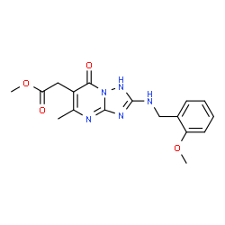 ChemSpider 2D Image | Methyl {2-[(2-methoxybenzyl)amino]-5-methyl-7-oxo-1,7-dihydro[1,2,4]triazolo[1,5-a]pyrimidin-6-yl}acetate | C17H19N5O4