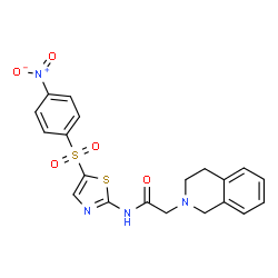 ChemSpider 2D Image | 2-(3,4-Dihydro-2(1H)-isoquinolinyl)-N-{5-[(4-nitrophenyl)sulfonyl]-1,3-thiazol-2-yl}acetamide | C20H18N4O5S2