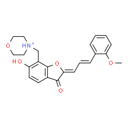 ChemSpider 2D Image | 4-({(2Z)-6-Hydroxy-2-[(2E)-3-(2-methoxyphenyl)-2-propen-1-ylidene]-3-oxo-2,3-dihydro-1-benzofuran-7-yl}methyl)morpholin-4-ium | C23H24NO5