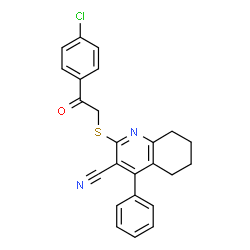 ChemSpider 2D Image | 2-{[2-(4-Chlorophenyl)-2-oxoethyl]sulfanyl}-4-phenyl-5,6,7,8-tetrahydro-3-quinolinecarbonitrile | C24H19ClN2OS
