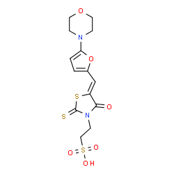 ChemSpider 2D Image | 2-[(5Z)-5-{[5-(4-Morpholinyl)-2-furyl]methylene}-4-oxo-2-thioxo-1,3-thiazolidin-3-yl]ethanesulfonic acid | C14H16N2O6S3