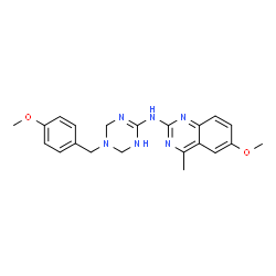 ChemSpider 2D Image | 6-Methoxy-N-[5-(4-methoxybenzyl)-1,4,5,6-tetrahydro-1,3,5-triazin-2-yl]-4-methyl-2-quinazolinamine | C21H24N6O2