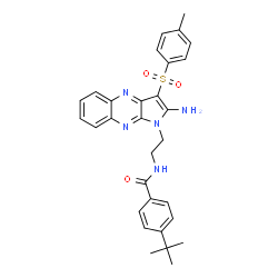 ChemSpider 2D Image | N-(2-{2-Amino-3-[(4-methylphenyl)sulfonyl]-1H-pyrrolo[2,3-b]quinoxalin-1-yl}ethyl)-4-(2-methyl-2-propanyl)benzamide | C30H31N5O3S