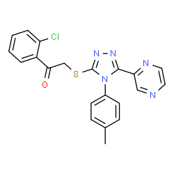 ChemSpider 2D Image | 1-(2-Chlorophenyl)-2-{[4-(4-methylphenyl)-5-(2-pyrazinyl)-4H-1,2,4-triazol-3-yl]sulfanyl}ethanone | C21H16ClN5OS
