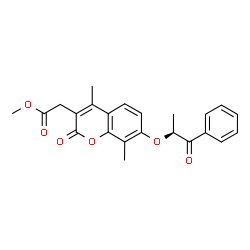 ChemSpider 2D Image | Methyl (4,8-dimethyl-2-oxo-7-{[(2S)-1-oxo-1-phenyl-2-propanyl]oxy}-2H-chromen-3-yl)acetate | C23H22O6